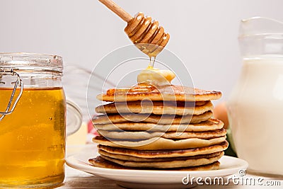 High pile of delicious pancakes Stock Photo