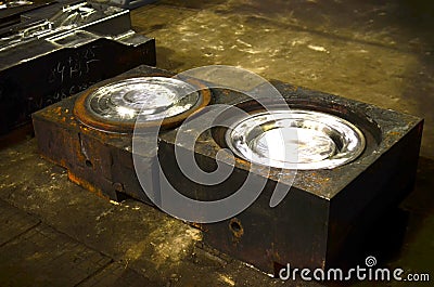 High precision die mold for casting automotive parts with iron and metal steel in the industrial factory. Blacksmith stamp, press Stock Photo