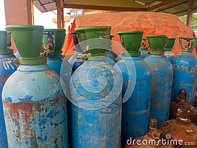 high pressure oxygen and acetylene cylinders can explode Editorial Stock Photo
