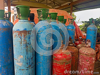 high pressure oxygen and acetylene cylinders can explode Editorial Stock Photo