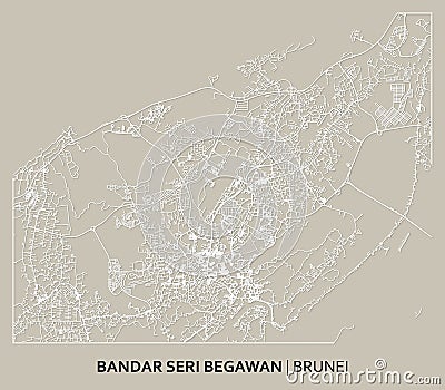 Bandar Seri Begawan, Brunei-Muara street map paper cutting for poster. High printable detail travel map vector. Stock Photo
