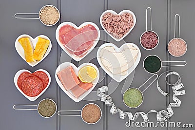 High Protein Food and Supplement Powders Stock Photo