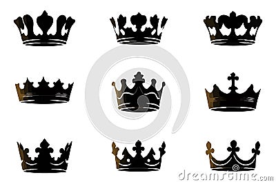 Silhouettes crowns set Illustration vector design collection Vector Illustration