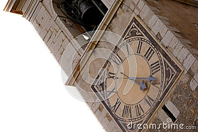 Ancient clock and bell tower in Europe Stock Photo