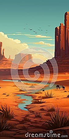 High Quality Crag Illustration Of Wild West Landscape Cartoon Illustration