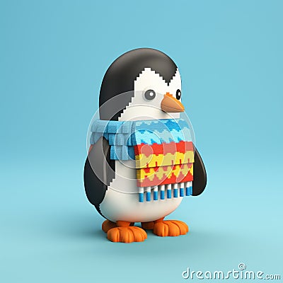 3d Penguin Christmas Sweater - Adorable Toy Sculpture In Voxel Art Style Cartoon Illustration