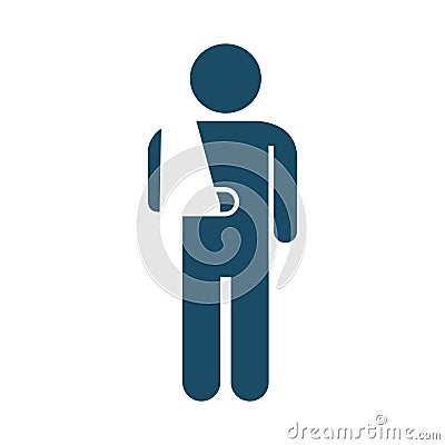 High quality dark blue flat arm injured person icon Cartoon Illustration