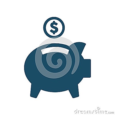 High quality dark blue flat piggy bank icon Cartoon Illustration