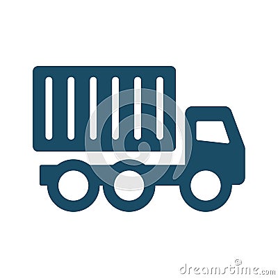 High quality dark blue flat transporter truck icon Cartoon Illustration
