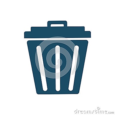 High quality dark blue flat trash can icon Cartoon Illustration
