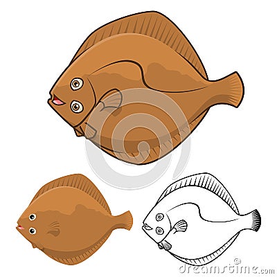 High Quality Flatfish Cartoon Character Include Flat Design and Line Art Version Vector Illustration