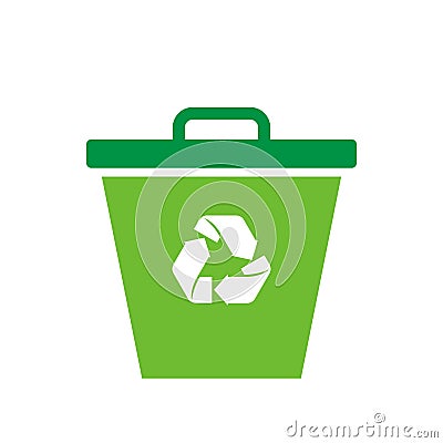 High quality green flat trash can, waste bin, garbage icon Stock Photo