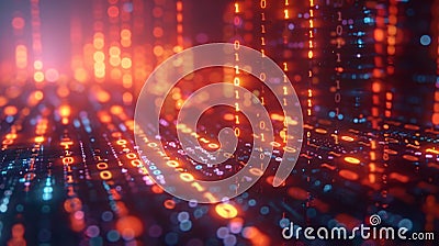 a background made of binary code with glowing zeroes and ones, illustrating a digital technology concept design Cartoon Illustration