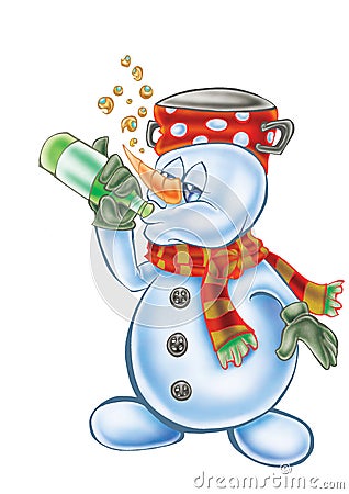 High quality Illustration of drinking snowman mascot, cover, background, wallpaper Cartoon Illustration