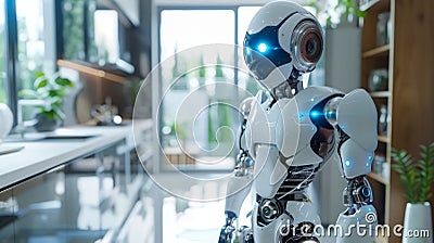home robot assisting with daily tasks, showcasing the impact of automation in our daily routines Cartoon Illustration