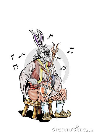 High quality Illustration mascot of bunny blind guardian guzla musician for covers, backgrounds, wallpapers Cartoon Illustration