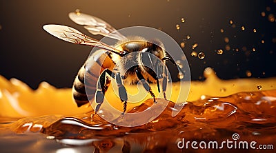 Ultra Close-Up Macro Shot of Honeybee, High-quality Image of Honeybee, Generative Ai. Stock Photo