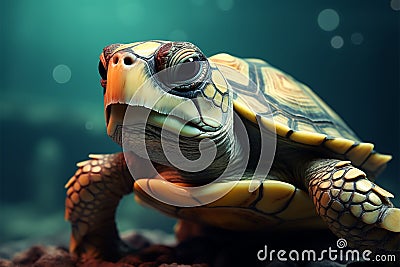 A high quality image portrays a green turtle, symbol of wisdom Stock Photo