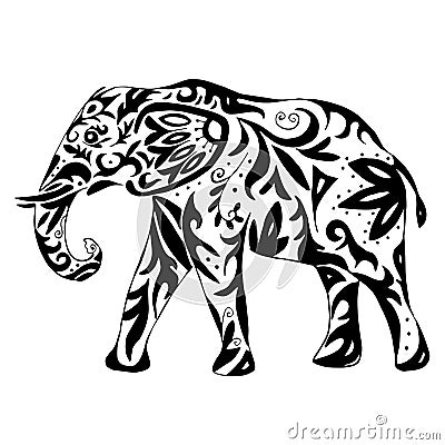 High quality indian elephant drawn with ornament for coloring or Vector Illustration