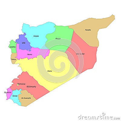 High quality labeled map of with Syria borders of the regions Stock Photo