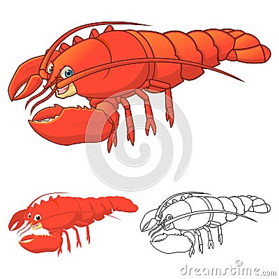 High Quality Lobster Cartoon Character Include Flat Design and Line Art Version Vector Illustration