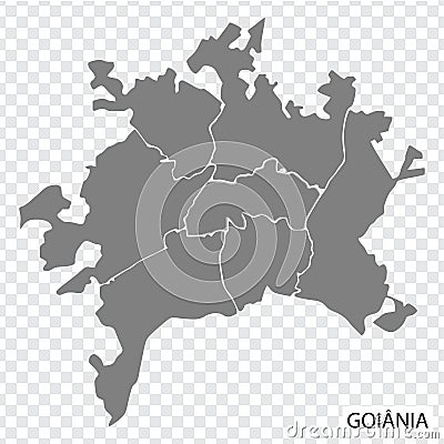 High Quality map of Goiania is a city Brazil, with borders of the districts. Map of Goiania Vector Illustration