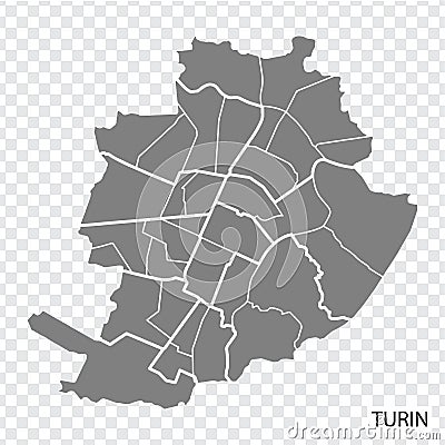 High Quality map of Turin is a city Italy, with borders of the regions. Map Turin of Piedmont your web site design, app, UI. Vector Illustration
