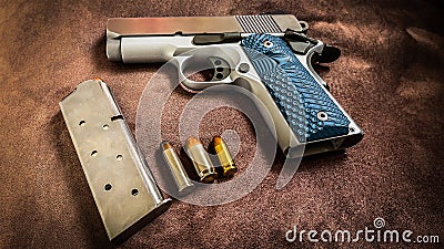 High-quality metal automatic carbine with ammunition of various calibers Stock Photo