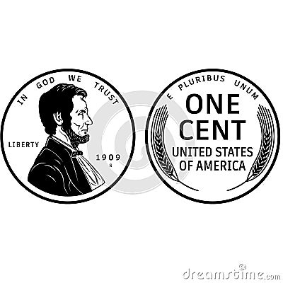 High quality one cent 1909 coin vector ready minted and vinyl cut Vector Illustration