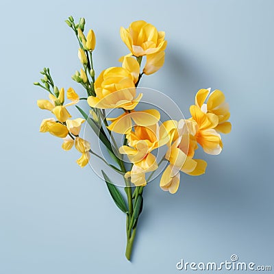 High Quality Organic Sculpted Yellow Bouquet On Blue Background Stock Photo