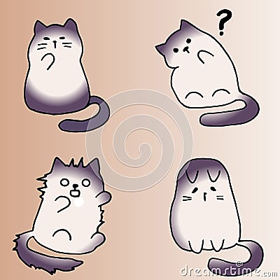 High quality original illustration of cute cat. Set of cute cats Vector Illustration