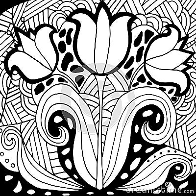 High quality original tulip coloring for adults with many elements Vector Illustration