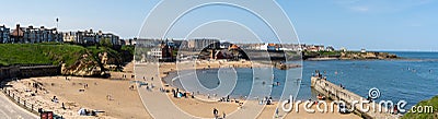 High quality panoramic view of Cullercoats Bay, Cullercoats, North Tyneside, UK, in summertime Editorial Stock Photo