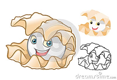 High Quality Pearl Shell Cartoon Character Include Flat Design and Line Art Version Vector Illustration