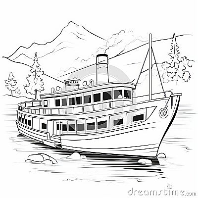 Cartoon Style Paddleboat Coloring Pages: Victorian-inspired Illustrations Cartoon Illustration