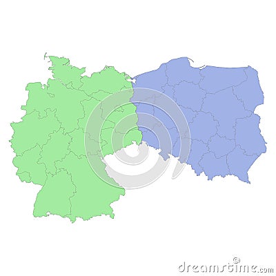 High quality political map of Germany and Poland with borders of the regions or provinces Vector Illustration