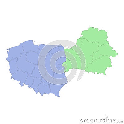 High quality political map of Poland and Belarus with borders of the regions or provinces Vector Illustration