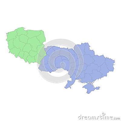 High quality political map of Poland and Ukraine with borders of the regions or provinces Vector Illustration