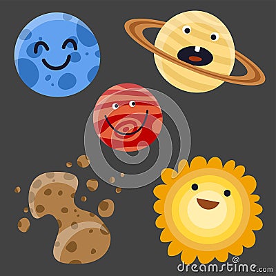 High quality solar system space planets flat universe astronomy galaxy science star vector illustration. Vector Illustration