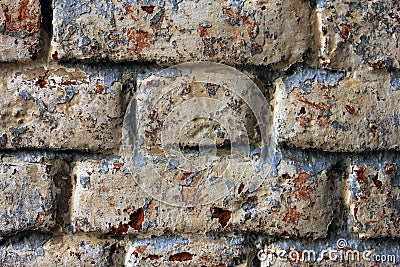 High quality texture of oldest painted brick masonry closeup Stock Photo