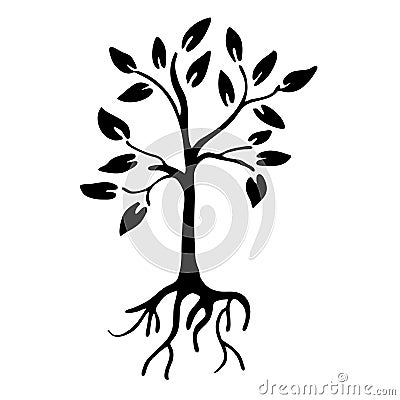 high quality Tree silhouette with leaves and roots Vector Illustration