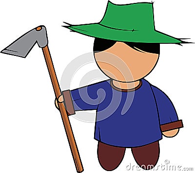 High quality vector animated farmer carrying hoe Vector Illustration