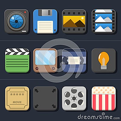 High Quality Video Movie Icon Set Vector Illustration