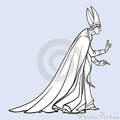 High rank catholic priest with blessing gesture. Vector Illustration