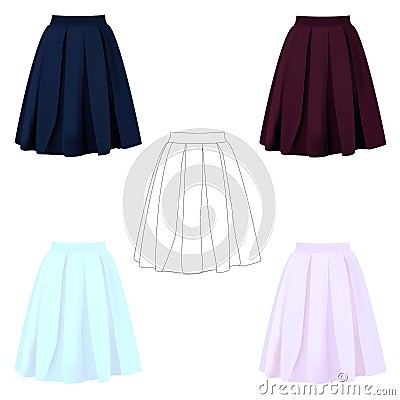 High realistick skirt illustration in blue, pink, marsal colors and silhouette Cartoon Illustration
