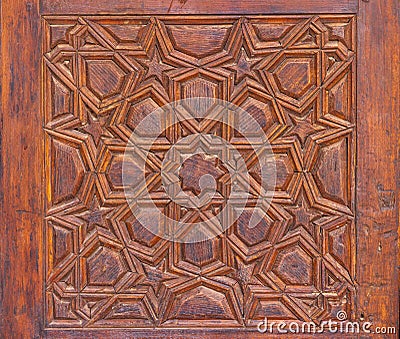 High res intricate arabesque intense wood relief extreme close up in Cairo, Egypt Stock Photo