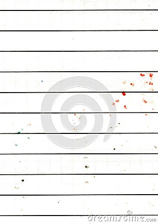 High res large image close up of used, worn out line graph paper texture background scan with color stain spots Stock Photo