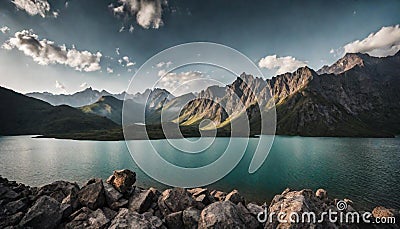 High resolution and beautiful alpine summer view with reflections in a river Stock Photo