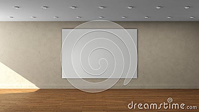 High resolution beige wall empty interior template with white color frame on front wall. Stock Photo