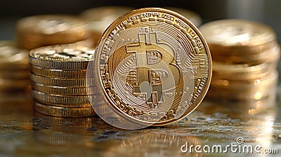 High-Resolution Bitcoin Stock Concept Image. Generative AI Stock Photo